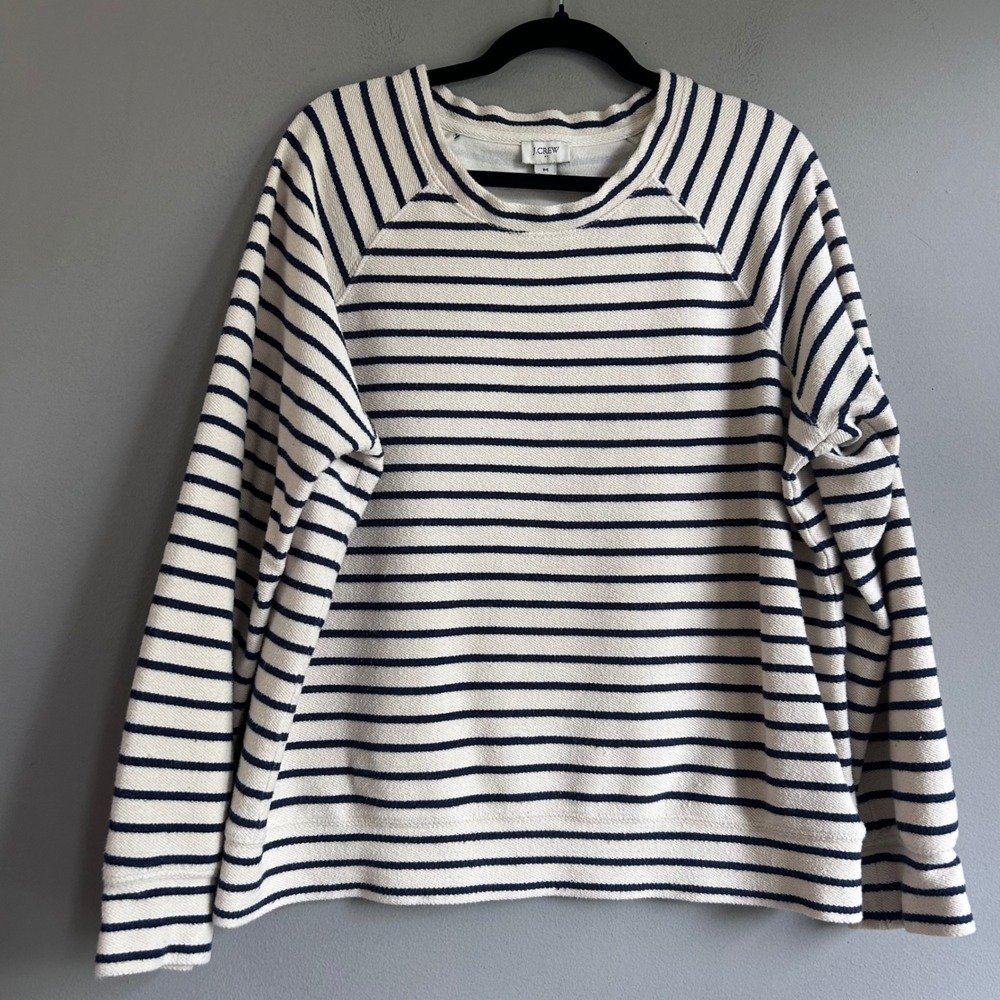 J.Crew Womens Navy White Striped Cotton Raglan Sweatshirt Size M
